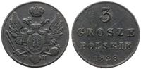 3 grosze polskie 1828, Warszawa, ciemna patyna, 