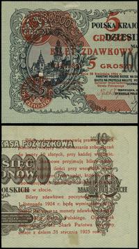 5 groszy 28.04.1924, lewa część, ślad oddzierani