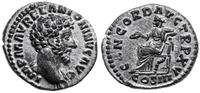 denar 161, Rzym, Aw: Głowa cesarza w prawo  i na
