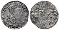 trojak 1591, Olkusz, znak półruszt za głową król