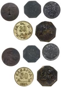 Polska, monety dominialne miast: Dąbrowa 1861, 2 x Lipnica, Runowo i Winnogóra 1917