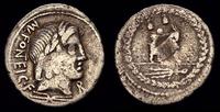 denar 108-107 pne, Aw: Głowa Vejovisa, Rw: Geniu