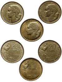 zestaw: 3 x 20 franków 1950, 1953 i 1951 B, Pary
