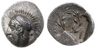 hemiobol 450-400 pne, Aw: Głowa Ateny w hełmie w