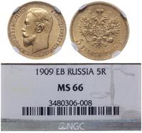 5 rubli 1909 ЭБ, Petersburg, moneta w pudełku fi