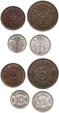 zestaw: 2, 5, 10 i 25 aurar 1940, brąz i miedzio