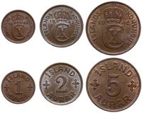 zestaw: 1 eyrir, 2 i 5 aurar 1942, brąz, łącznie
