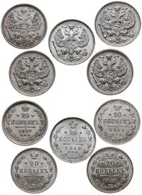 Rosja, lot 5 sztuk 20 kopiejkówek, 1907, 1913, 1914, 1915 i 1916