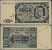 20 złotych  1.07.1948, czerwone dwukrotne skreśl