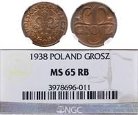 1 grosz 1938, Warszawa, z naturalną barwą, piękn