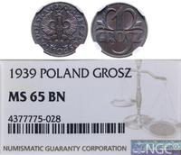 1 grosz 1939, Warszawa, pięknie zachowana moneta