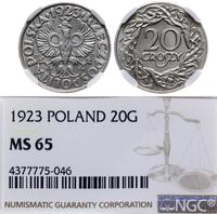 20 groszy 1923, Warszawa, piękna moneta w pudełk