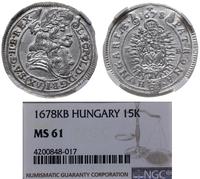 15 krajcarów 1678, Kremnica, piękna moneta w pud