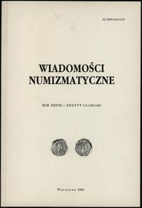 czasopisma, Wiadomości Numizmatyczne, rok XXXVII, zeszyt 3-4 (145-146); Warszawa 1993