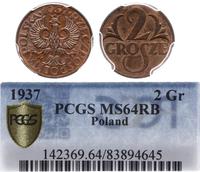 2 grosze 1937, Warszawa, pięknie zachowane, mone