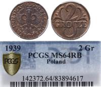 2 grosze 1939, Warszawa, pięknie zachowane, mone