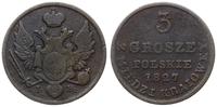 Polska, 3 grosze z miedzi krajowej, 1827 IB