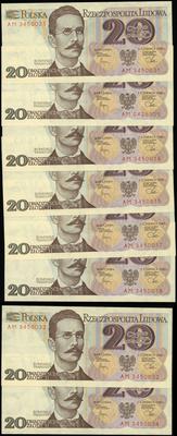 lot banknotów 59 sztuk, 15 x 20 złotych 1.06.198