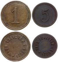 zestaw monet zastępczych o nominale 1 i 5, mosią