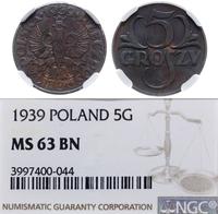 5 groszy 1939, Warszawa, moneta w pudełku NGC z 