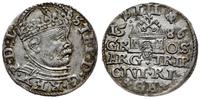 trojak 1586, Ryga, duża głowa króla, wysoka koro