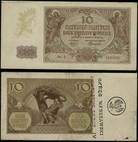 10 złotych 1.03.1940, seria L 9640955, z nadruki