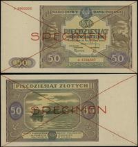 50 złotych 15.05.1946, czerwone dwukrotne przekr