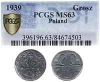 grosz 1939, Warszawa, cynk, patyna, piękna monet