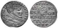 trojak 1590, Ryga, rzadki typ monety z dużą głow