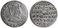 trojak 1590, Ryga, mała głowa króla (korona z ro