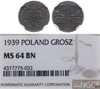 1 grosz  1939, Warszawa, pięknie zachowana monet
