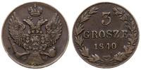 3 grosze 1840, Warszawa, bardzo ładny, Iger KK.4