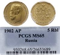 5 rubli 1902, Petersburg, złoto, moneta w pudełk