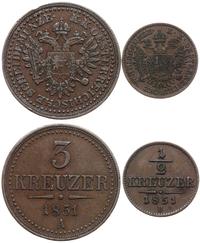 zestaw monet miedzianych, 3 krajcary 1851 Wiedeń