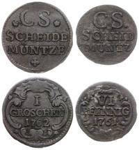 zestaw monet: 1 grosz 1762, 6 fenigów 1761, raze