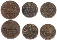 Polska, zestaw 3 monet o nominałach: 2 grosze 1925, 1 grosz 1925 i 1927