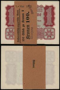 100 x 1 korona 2.01.1922, bankowa paczka 100 szt