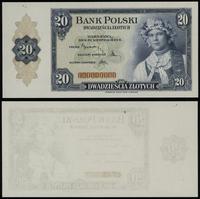 Polska, próbny druk strony głównej 20 złotych, 20.08.1939
