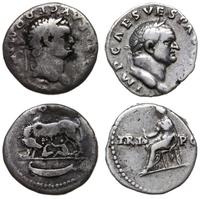 zestaw denarów, Wespazjan, Vesta z simpulum; Dom