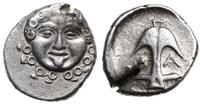 drachma ok. 400-350 pne, Aw: Głowa Gorgony na wp