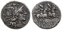 denar 119 pne, Rzym,  Aw: Głowa Romy w prawo, za