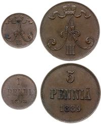 zestaw 2 monet, 5 penniä 1889 oraz 1 penni 1893,