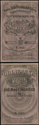 bon na 2 złote 1863, bez numeracji, różowy papie