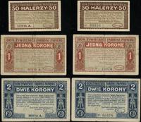 zestaw bonów, 50 halerzy, 1 i 2 korony bez daty 