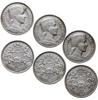 3 x 5 łatu 1929, 1931, 1932, srebro próby 835, ł