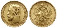 5 rubli 1900 ФЗ, Petersburg, złoto 4.30 g, bardz