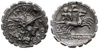 denar serratus 118 pne, Narbo, Aw: głowa Romy w 
