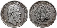 5 marek 1876 F, Stuttgart, ryski na awersie, AKS