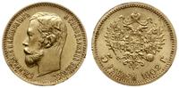 5 rubli 1902 AP, Petersburg, złoto 4.30 g, małe 