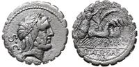 denar serratus 83-82 pne, Rzym, Aw: Głowa Jupite